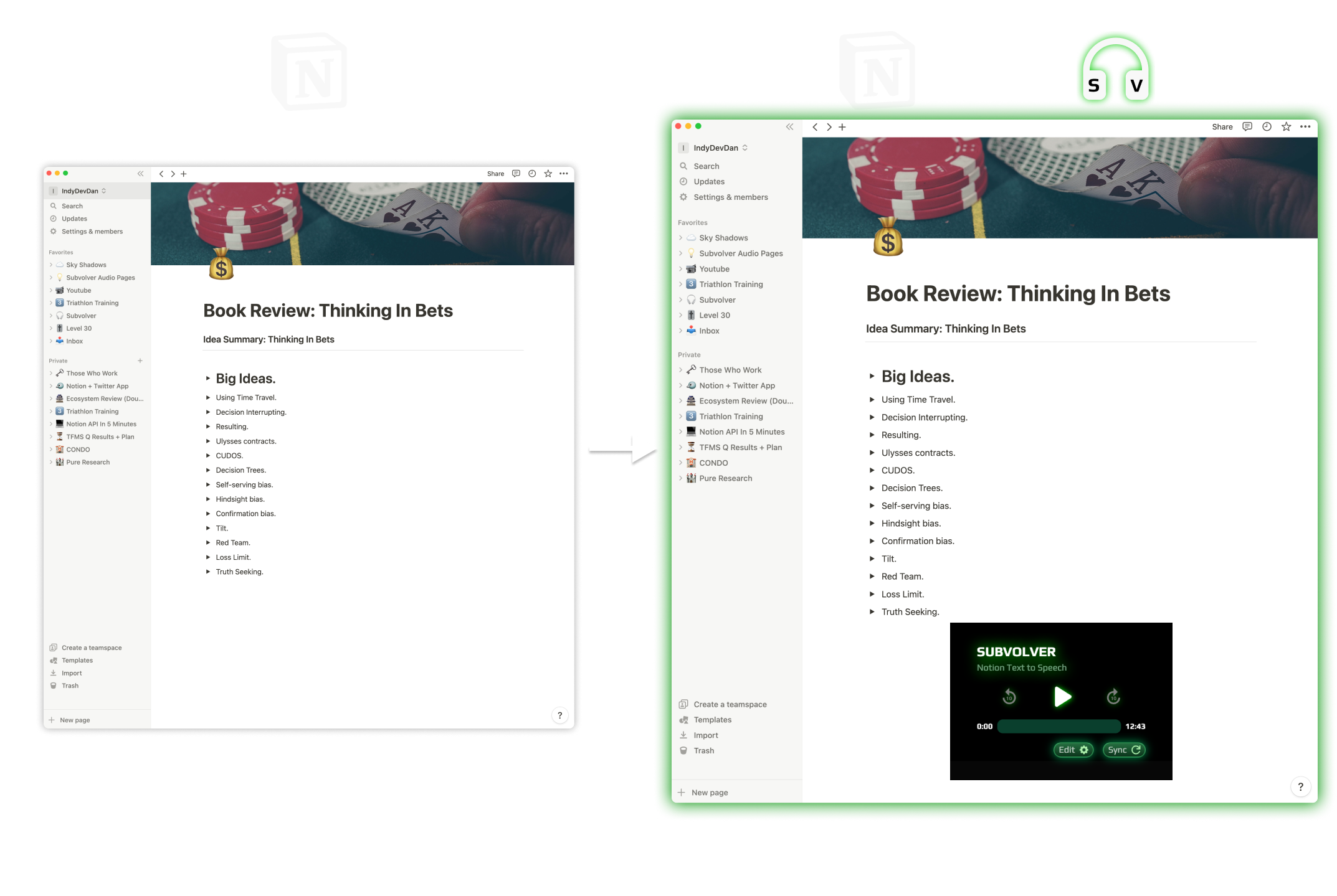 Notion text to speech with Subvolver