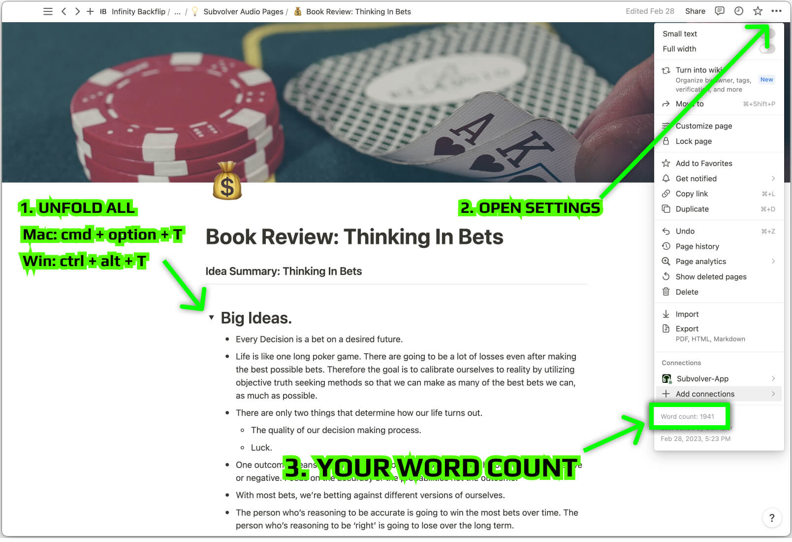 Step 3: View Your Notion Page Word Count!