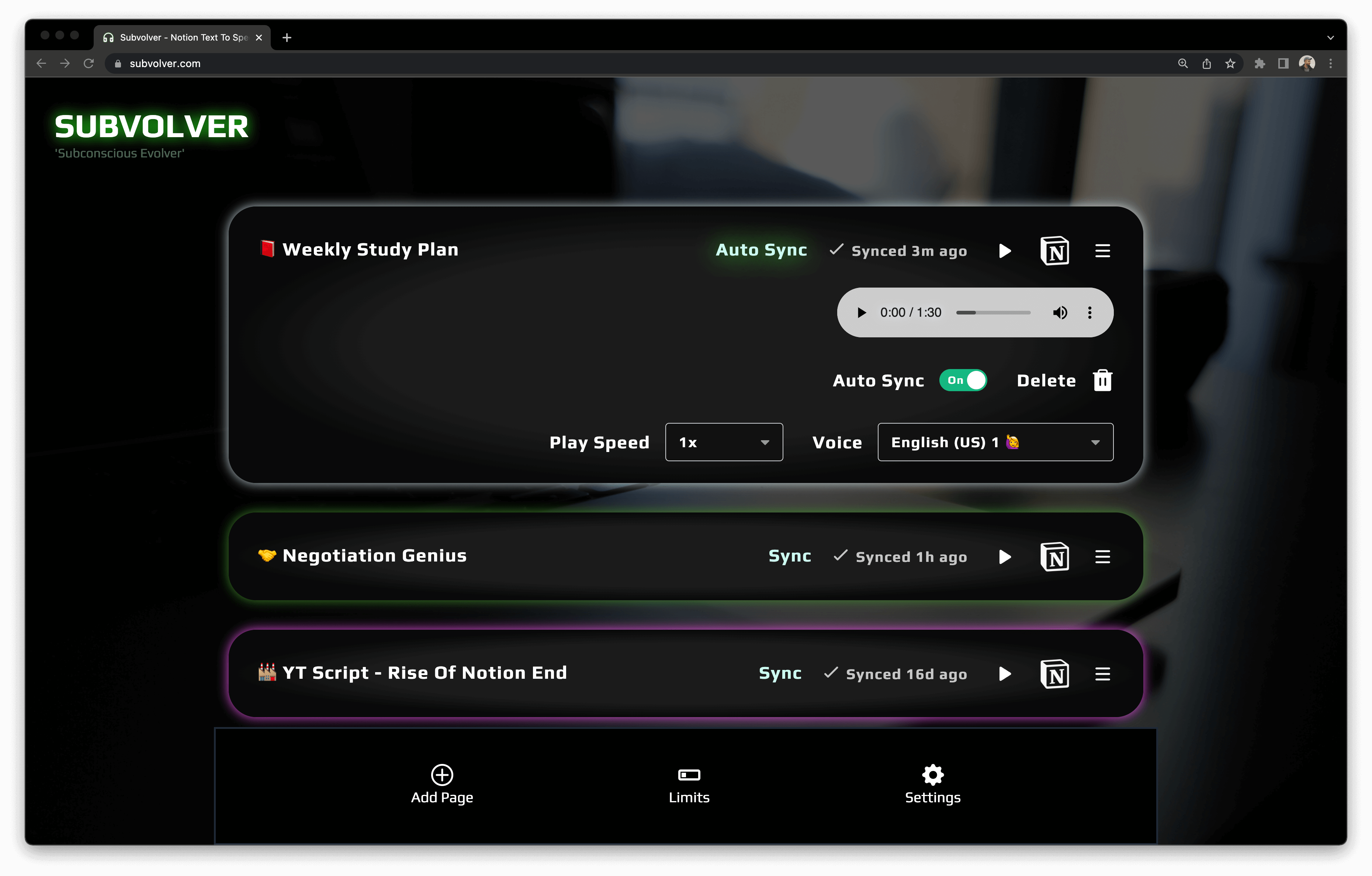 Subvolver Notion Text To Speech App